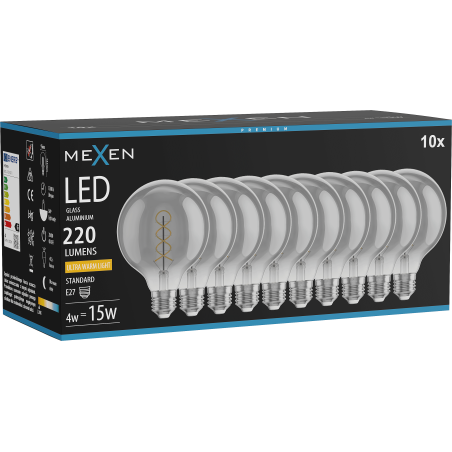 Mexen Vintis 10x LED siūlų spiralės lemputė E27, G95, 4W, Šilta - 2200K, 220 lm, rūkas - L167-E27-0422-70x10