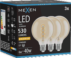 Mexen Vintis 3x LED kaitinimo siūlelio lemputė spiralė E27, G95, 6W, Šilta - 2200K, 530 lm, gintaro - L167-E27-0622-50x03