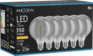 Mexen Vintis 6x LED kaitrinė spiralė E27, G95, 6W, Šilta - 2200K, 350 lm, dūminė - L167-E27-0622-70x06