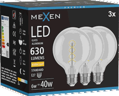 Mexen Vintis 3x LED spiralės siūlelio lemputė E27, G95, 6W, Šilta - 2700K, 630 lm, skaidri - L167-E27-0627-00x03