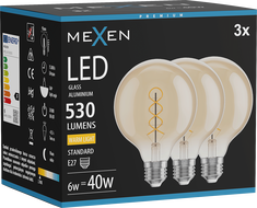 Mexen Vintis 3x kaitrinė lemputė su LED E27, G95, 6W, Šilta - 2700K, 530 lm, gintarinė - L167-E27-0627-50x03