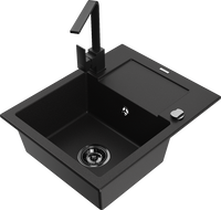 Mexen Enzo granitinė vienos kameros plautuvė su nusausintuvu ir virtuviniu maišytuvu Rita, juoda - 6506-77-670300-70-B