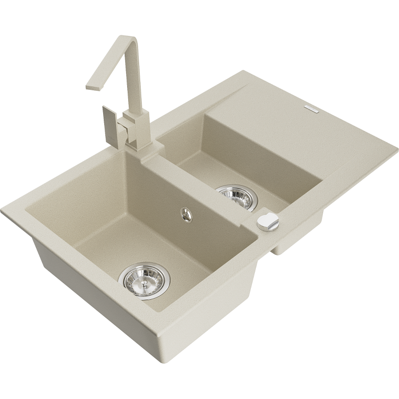 Mexen Gaspar granitinė 1,5 skyrių plautuvė su nuotekų sistemos ir virtuviniu maišytuvu Rita, smėlio spalvos