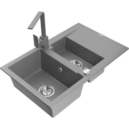 Mexen Gaspar granitinė 1,5 skylių kriauklė su nutekamuoju ir virtuviniu maišytuvu Rita, pilka - 6507-71-670300-71