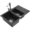 Mexen Gaspar granitinė 1,5 skylių plautuvė su nutekamu ir virtuviniu maišytuvu Rita, juoda/sidabrinė metalik