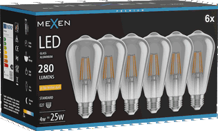 Mexen Vintis 6x LED filamento lemputė E27, ST64, 4W, Šilta - 2200K, 300 lm, dūminė - L152-E27-0422-70x06
