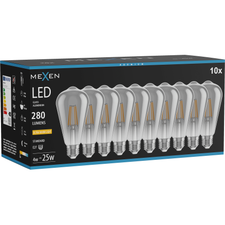 Mexen Vintis 10x LED gijų lemputė E27, ST64, 4W, Šilta - 2200K, 300 lm, dūmo - L152-E27-0422-70x10