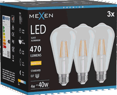 Mexen Vintis 3x LED siūlo lemputė E27, ST64, 4W, Šilta - 2700K, 470 lm, skaidri - L152-E27-0427-00x03