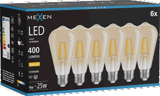 Mexen Vintis 6x LED siūlelių lemputė E27, ST64, 4W, Šilta - 2700K, 400 lm, gintarinė - L152-E27-0427-50x06