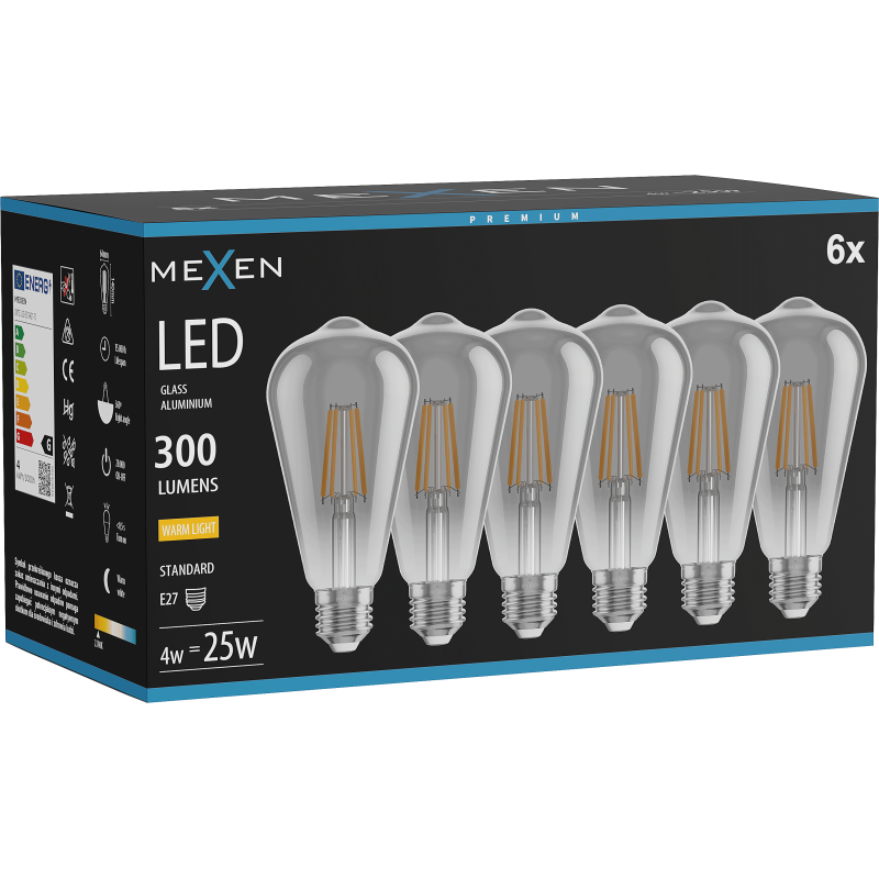 Mexen Vintis 6x LED BL filamento E27, ST64, 4W, Šiltai - 2700K, 300 lm, dūmų spalva - L152-E27-0427-70x06