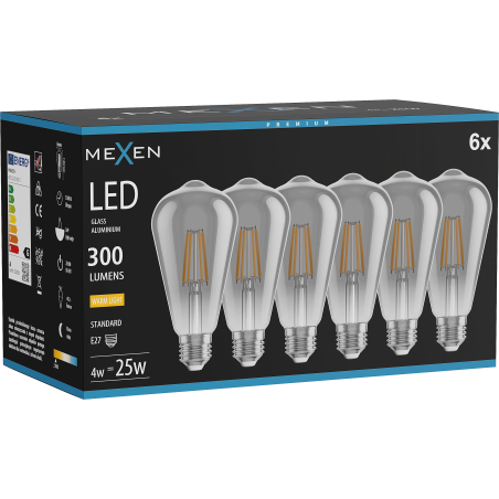 Mexen Vintis 6x LED BL filamento E27, ST64, 4W, Šiltai - 2700K, 300 lm, dūmų spalva - L152-E27-0427-70x06