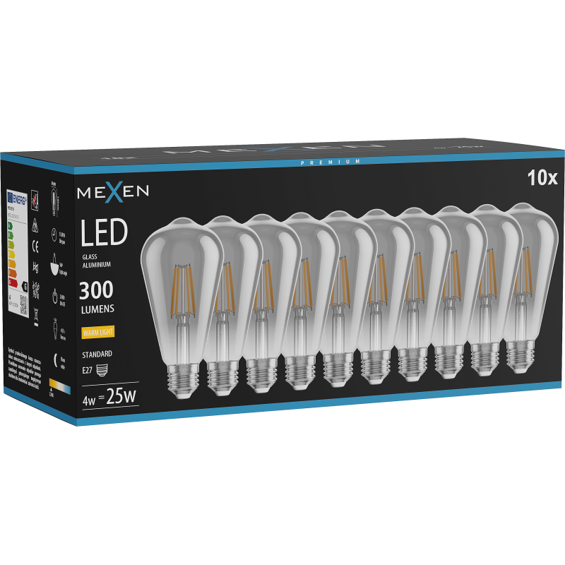Mexen Vintis 10x LED filamento lemputė E27, ST64, 4W, Šilta - 2700K, 300 lm, dūminė - L152-E27-0427-70x10