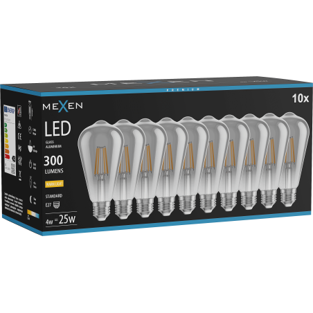 Mexen Vintis 10x LED filamento lemputė E27, ST64, 4W, Šilta - 2700K, 300 lm, dūminė - L152-E27-0427-70x10