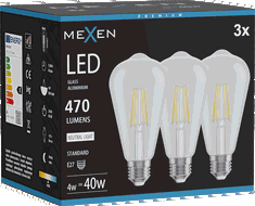 Mexen Vintis 3x LED siūlelio lemputė E27, ST64, 4W, Neutralus - 4000K, 470 lm, skaidrus - L152-E27-0440-00x03