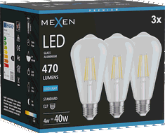 Mexen Vintis 3x LED siūlo lemputė E27, ST64, 4W, Šalta - 6500K, 470 lm, skaidri - L152-E27-0465-00x03
