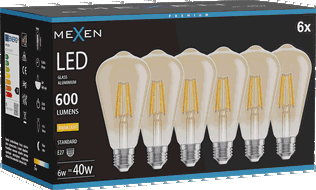 Mexen Vintis 6x kaitinamosios LED lemputės E27, ST64, 6W, šilta - 2700K, 600 lm, gintaro - L152-E27-0627-50x06
