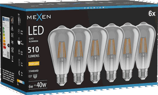 Mexen Vintis 6x LED filamentinė lemputė E27, ST64, 6W, Šilta - 2700K, 510 lm, dūminė - L152-E27-0627-70x06