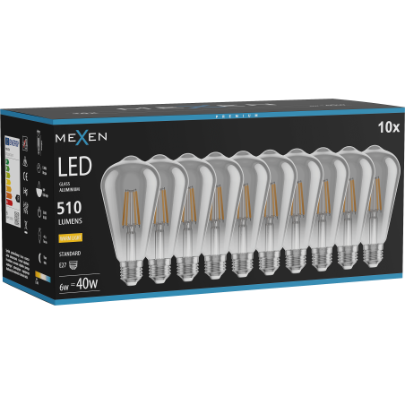 Mexen Vintis 10x LED gijų lemputė E27, ST64, 6W, Šilta - 2700K, 510 lm, dūminė - L152-E27-0627-70x10