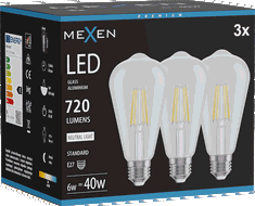 Mexen Vintis 3x LED siūlelio lemputė E27, ST64, 6W, Neutralinė - 4000K, 720 lm, skaidri - L152-E27-0640-00x03