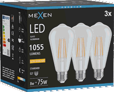 Mexen Vintis 3x LED siūlo lemputė E27, ST64, 8W, Šilta - 2200K, 1055 lm, permatoma - L152-E27-0822-00x03