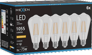 Mexen Vintis 6x LED siūlelis E27, ST64, 8W, Šilta - 2200K, 1055 lm, skaidri - L152-E27-0822-00x06