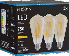 Mexen Vintis 3x LED gijų lemputė E27, ST64, 8W, Šilta - 2200K, 750 lm, gintarinė - L152-E27-0822-50x03