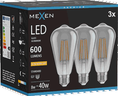 Mexen Vintis 3x LED siūlinė lemputė E27, ST64, 8W, Šilta - 2200K, 600 lm, dūminė - L152-E27-0822-70x03
