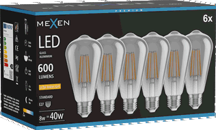 Mexen Vintis 6x LED siūlo lemputė E27, ST64, 8W, Šilta - 2200K, 600 lm, dūminė - L152-E27-0822-70x06