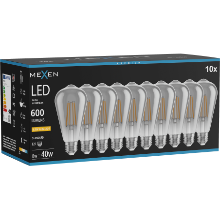 Mexen Vintis 10x LED gijinio lemputė E27, ST64, 8W, Šilta - 2200K, 600 lm, dūminė - L152-E27-0822-70x10