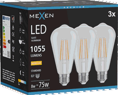Mexen Vintis 3x LED siūlelinė lemputė E27, ST64, 8W, Šilta - 2700K, 1055 lm, skaidri - L152-E27-0827-00x03