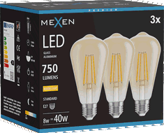 Mexen Vintis 3x LED siūlelių lemputė E27, ST64, 8W, Šilta - 2700K, 750 lm, gintaro spalva - L152-E27-0827-50x03