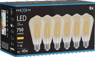 Mexen Vintis 6x LED siūlų lemputė E27, ST64, 8W, Šilta - 2700K, 750 lm, gintaro - L152-E27-0827-50x06