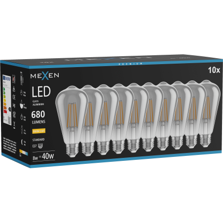 Mexen Vintis 10x Lemputė Filamentinė LED E27, ST64, 8W, Šilta - 2700K, 680 lm, dūminė - L152-E27-0827-70x10