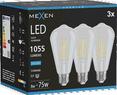 Mexen Vintis 3x LED filamento lempa E27, ST64, 8W, Šalta - 6500K, 1055 lm, skaidri - L152-E27-0865-00x03