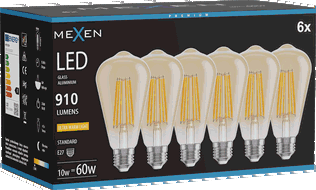 Mexen Vintis 6x LED kaitinamoji lemputė E27, ST64, 10W, Šilta - 2200K, 910 lm, gintarinė - L152-E27-1022-50x06