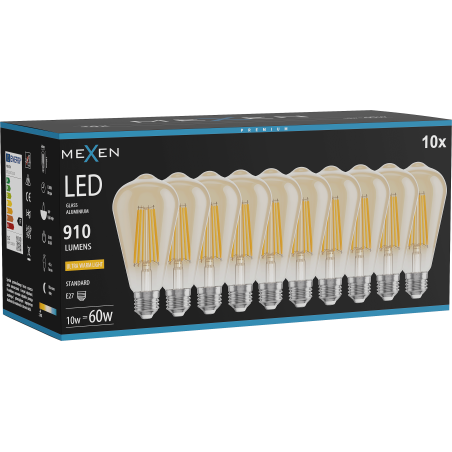 Mexen Vintis 10x LED gijų lemputė E27, ST64, 10W, Šilta - 2200K, 910 lm, gintarinė - L152-E27-1022-50x10