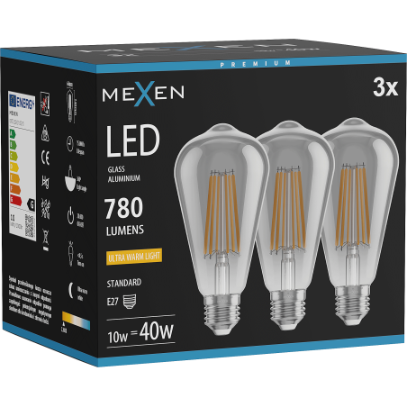 Mexen Vintis 3x LED gija lemputė E27, ST64, 10W, Šilta - 2200K, 780 lm, dūminė - L152-E27-1022-70x03