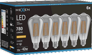 Mexen Vintis 6x LED Siūlų Lemputė E27, ST64, 10W, Šilta - 2200K, 780 lm, dūminė - L152-E27-1022-70x06