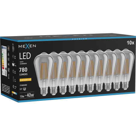 Mexen Vintis 10x LED kaitrinė lemputė E27, ST64, 10W, Šiltas - 2200K, 780 lm, dūminė - L152-E27-1022-70x10