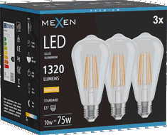 Mexen Vintis 3x LED filamentinė lemputė E27, ST64, 10W, Šilta - 2700K, 1320 lm, skaidri - L152-E27-1027-00x03