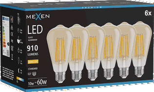 Mexen Vintis 6x LED siūlelio lemputė E27, ST64, 10W, Šilta - 2700K, 910 lm, gintarinė - L152-E27-1027-50x06