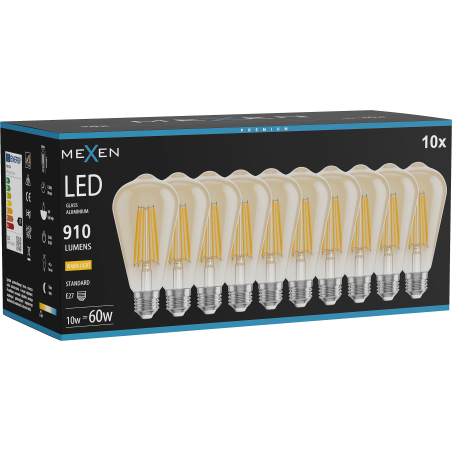 Mexen Vintis 10x LED gijos lemputė E27, ST64, 10W, Šilta - 2700K, 910 lm, gintarinė - L152-E27-1027-50x10