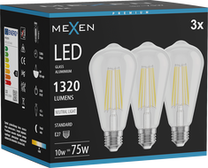 Mexen Vintis 3x LED siūlelių lemputė E27, ST64, 10W, Neutrali - 4000K, 1320 lm, skaidri - L152-E27-1040-00x03