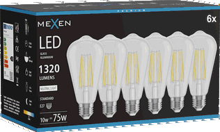 Mexen Vintis 6x LED filament lemputė E27, ST64, 10W, Neutrali - 4000K, 1320 lm, skaidrus - L152-E27-1040-00x06