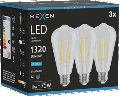 Mexen Vintis 3x LED gijų lemputė E27, ST64, 10W, Šalta - 6500K, 1320 lm, skaidri - L152-E27-1040-00x03 - L152-E27-1065-00x03