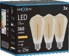 Mexen Vintis 3x LED siūlelių spiralė lemputė E27, ST64, 4W, Šilta - 2200K, 360 lm, gintaras - L162-E27-0422-50x03