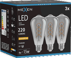 Mexen Vintis 3x LED gijų spiralės lemputė E27, ST64, 4W, Šilta - 2200K, 220 lm, dūminė - L162-E27-0422-70x03