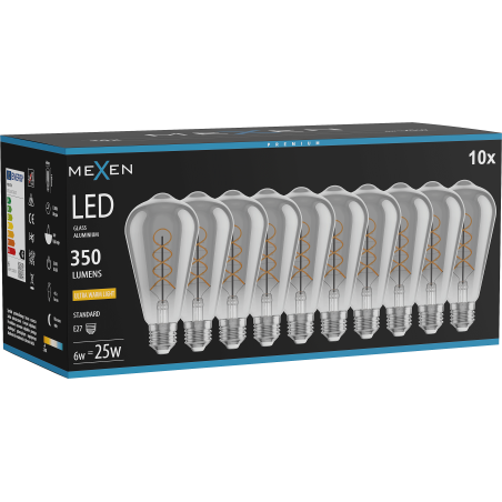 Mexen Vintis 10x LED siūlo spiralės lemputė E27, ST64, 6W, Šilta - 2200K, 350 lm, smoke - L162-E27-0622-70x10