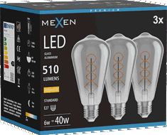 Mexen Vintis 3x LED spiralinė siūlinė lemputė E27, ST64, 6W, Šilta - 2700K, 510 lm, dūmų - L162-E27-0627-70x03