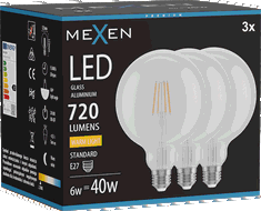 Mexen Vintis 3x LED gijų lemputė E27, G125, 6W, Šilta - 2700K, 720 lm, skaidri - L158-E27-0627-00x03